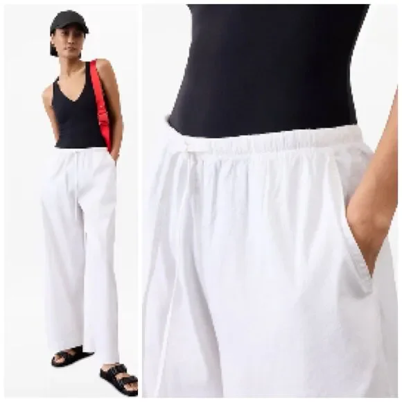 NWT Athleta Paradise Wide Leg Pant White Women Size M Linen Blend Drawstring - Picture 3 of 15